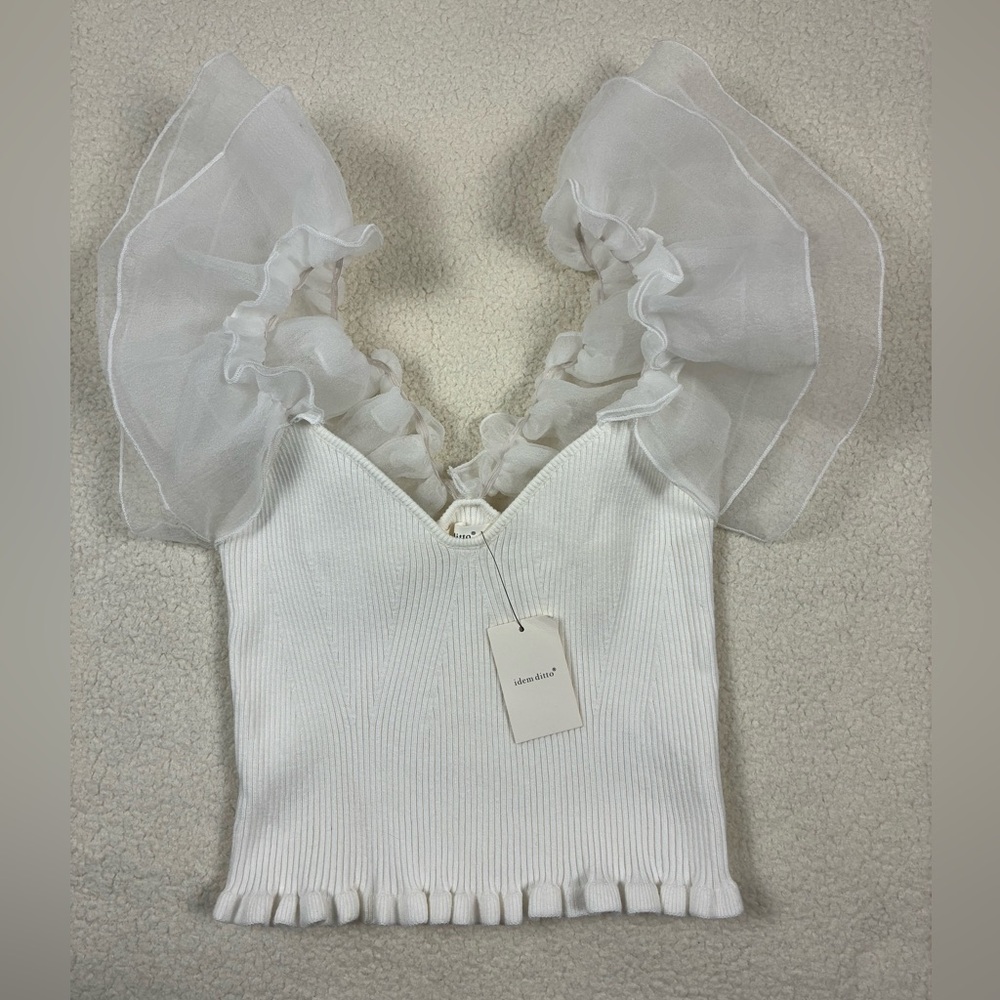 Idem Ditto White Grand Gesture Organza Crop Top Ribbed Women’s Sz Large New - Picture 7 of 7